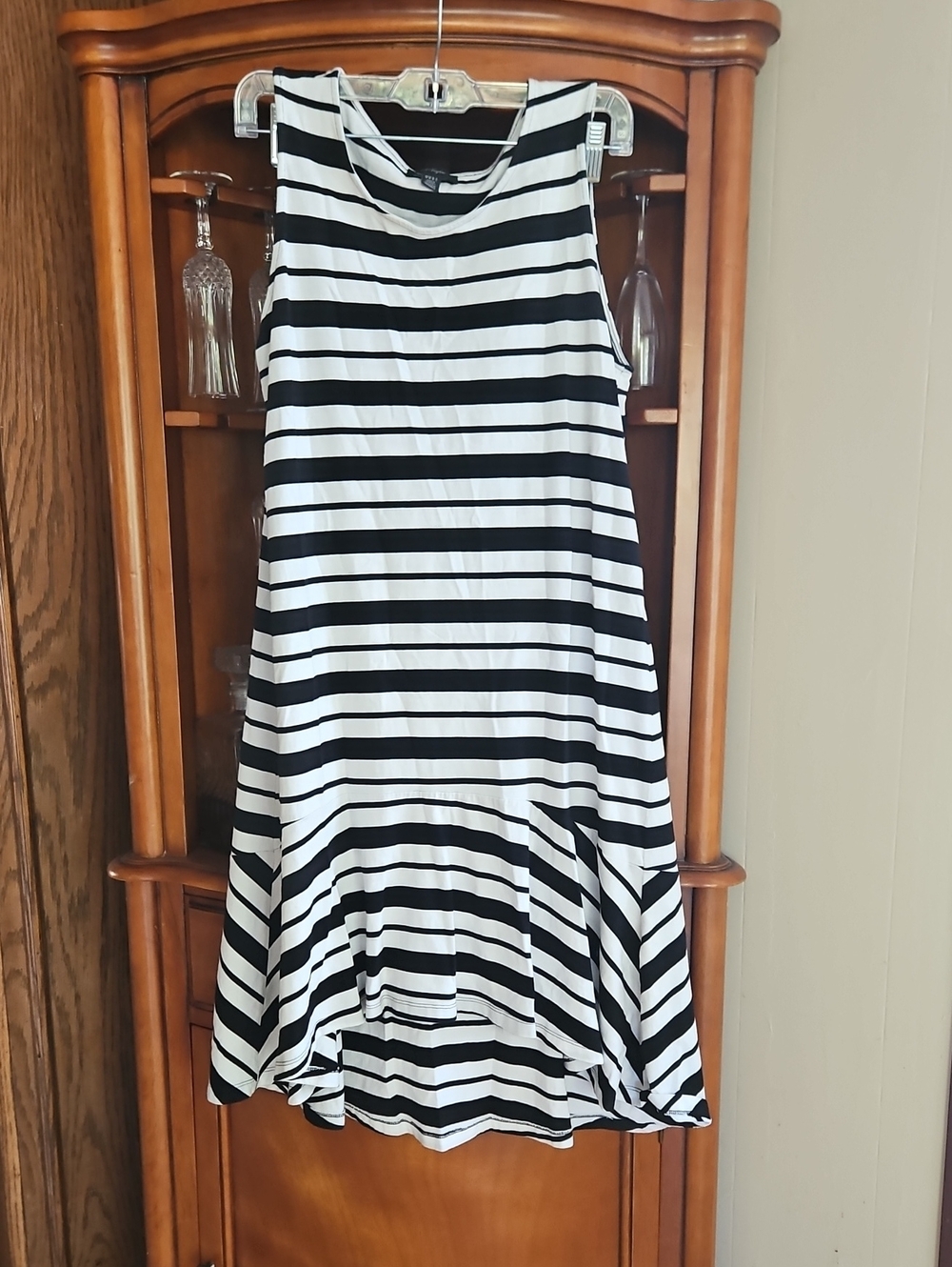 Lord & Taylor Black and White Striped High-Low Dress